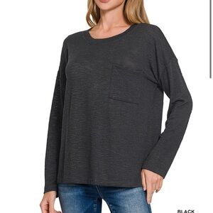 #HT-2496Y SLUB HACCI LONG SLEEVE T SHIRTS Black